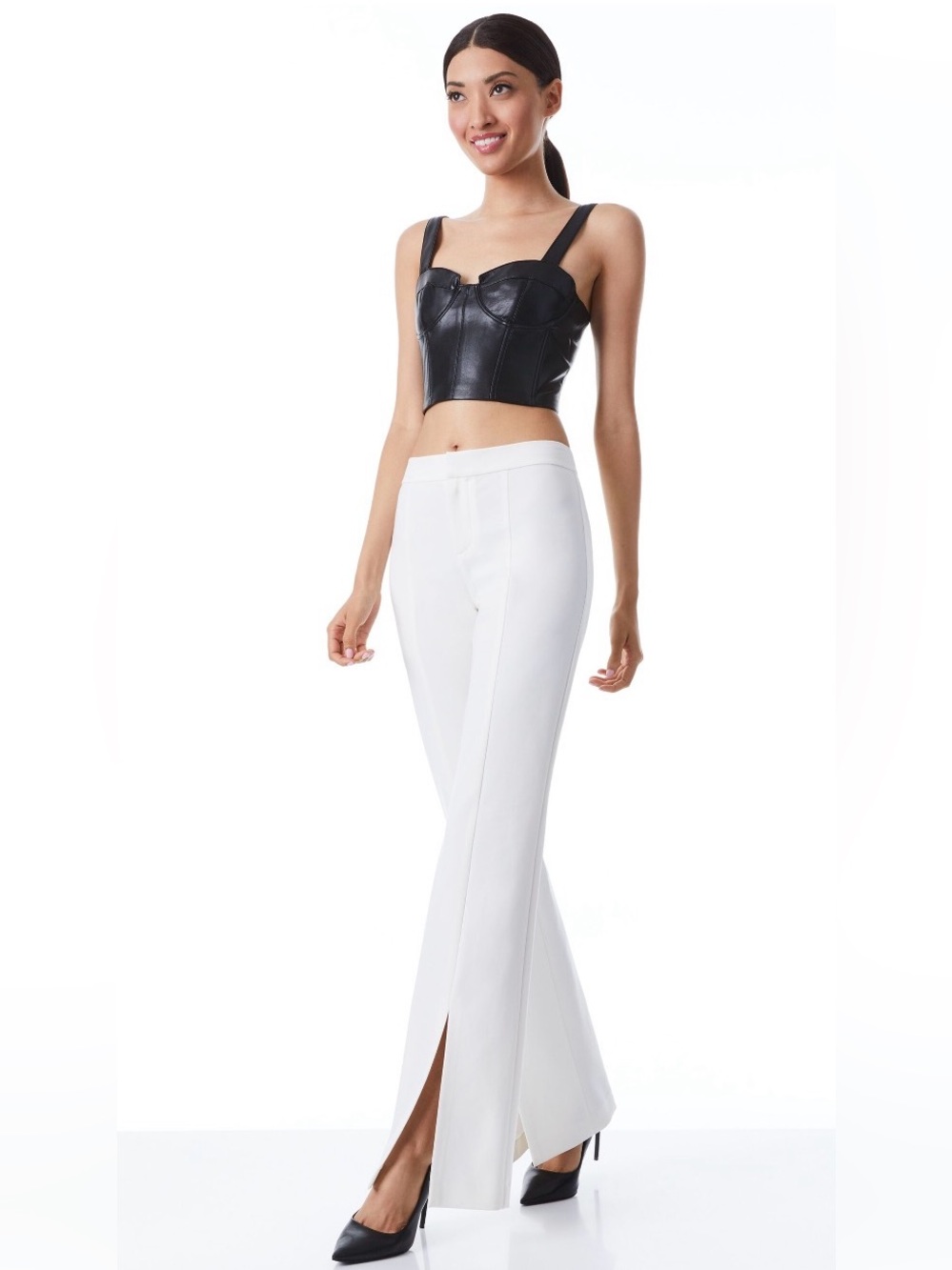 Alice and Olivia $350 Walker Slim Slit Pants white/Off white Size 4 - Picture 6 of 8